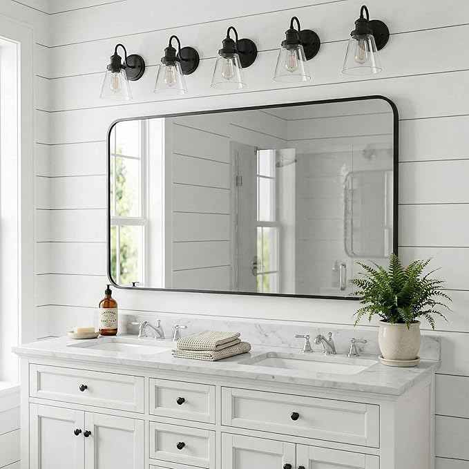 30x48 Inch Oversized Matte Black Bathroom Vanity Mirrors | Flush Mount Deep Set Metal Wall Mirror for Over Sink | HD Shatterproof Glass, Rustproof | 1 Pack