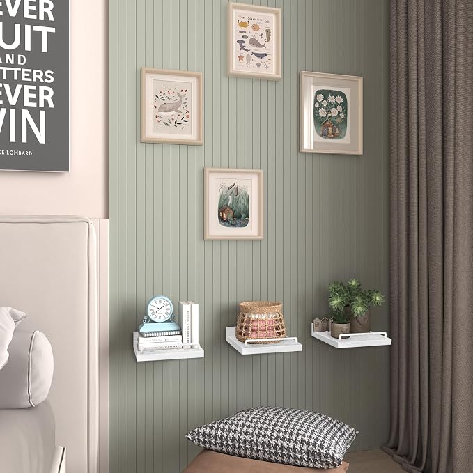 RYOFOBETTO Small Floating Shelf, 6 X 6 Inches Farmhouse Wall Shelves for Living Room, Bedroom, Picture Frames, Plants, Kitchen, Set of 3 (White)