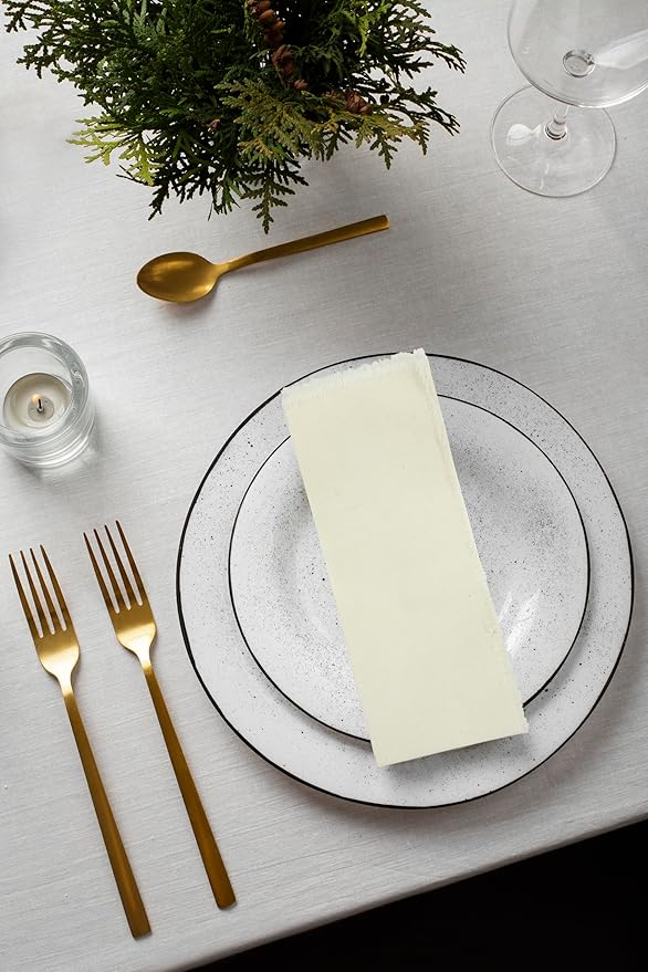 ACCENTHOME Ivory Cotton Linen Napkin Set of 12 18x18 inch Dinner Napkins - Washable Soft Premium Hotel Quality Reusable Hemmed Edges Napkins Perfect Table Linens for Family Dinners, Weddings