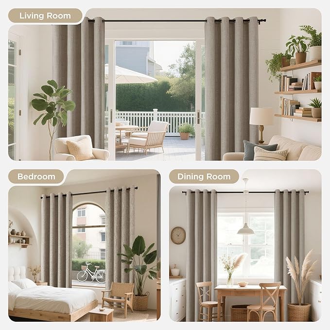 Joydeco Blackout Curtains 63 Inches Long 2 Panels Burg, Room Darkening Curtains for Bedroom, 100% Black Out Textured Thermal Drapes Privacy Protection 2 Panels Set(W52 x L63 Inch, Linen)