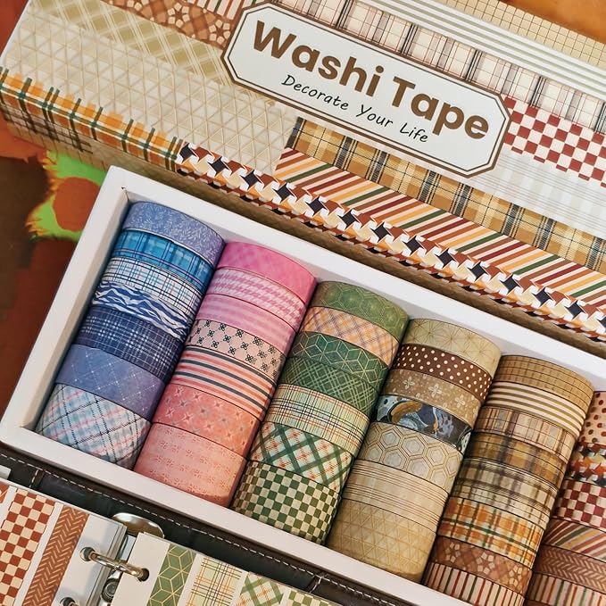 Bomichi Washi Tape, 42 Rolls Aesthetic Colored Decorative Cute Scrapbook Tape for Scrapbooking Supplies Journaling Craft Junk Journal