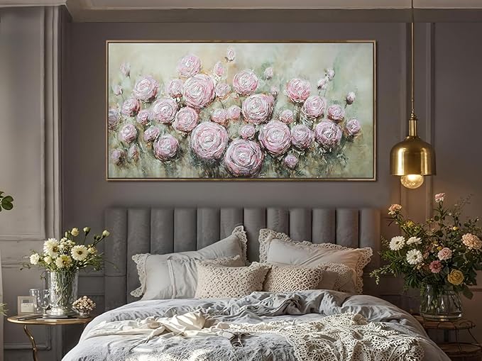 Arjun Flowers Wall Art Framed Canvas Art Wall Decor Living Room, Roses Floral Painting Textured Extra Large Bedroom Artwork Picture Home Office Dining Room, 58"x29"