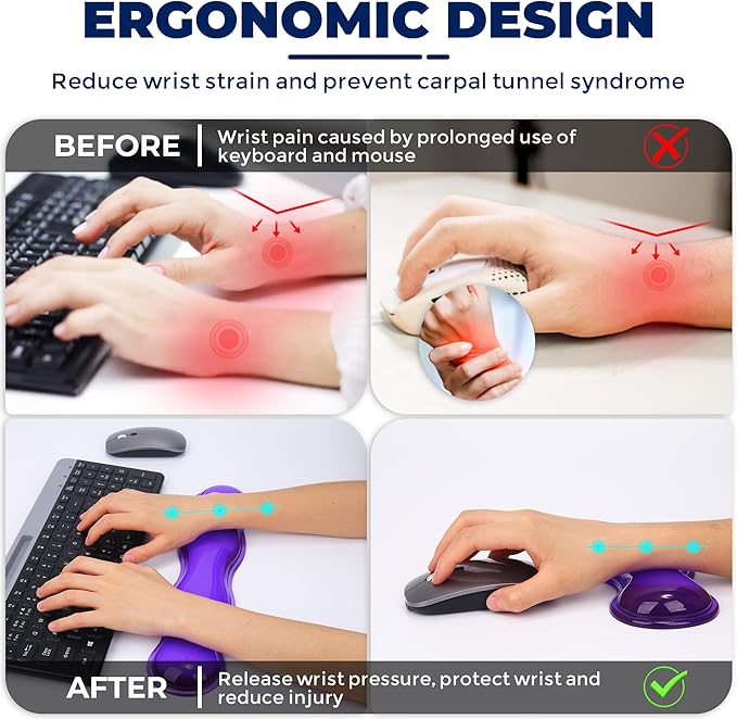 Gel Wrist Rest for Keyboard and Mouse, Wrist Rest for Keyboard, Mouse Wrist Support, Pain Relief, Cool Touch, Non-Skid, Keyboard Wrist pad