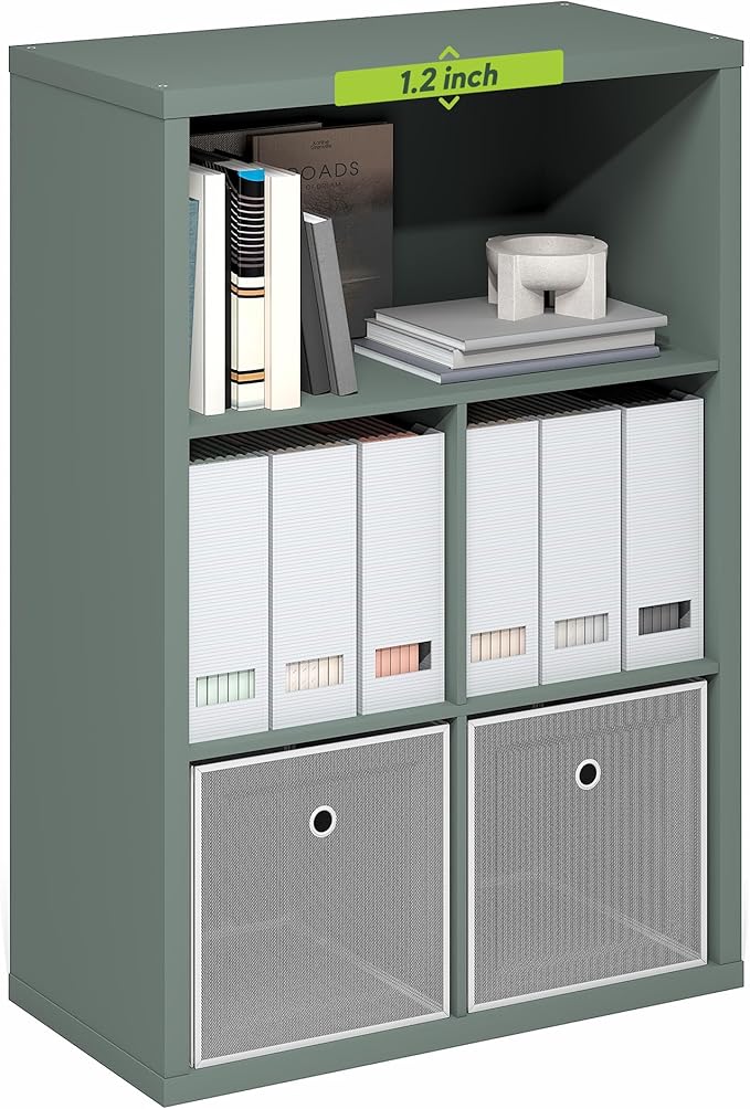 Furinno Cubicle Book Shelf, 5-Cube Extra Thick Frame Bookshelf, Reversible Bookcase with Closed Back, 14.6" x 57.8" x 58", for Living Room, Bedroom, Home Office, Sage Green