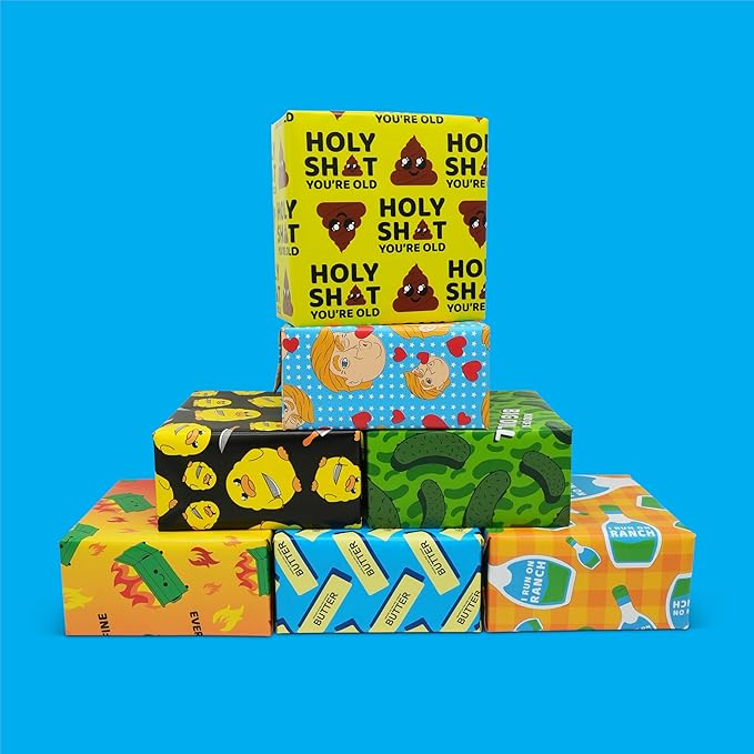 GOOFBALLS Hilarious Wrapping Paper Roll – Funny Gift Wrap for Birthdays, Holidays, White Elephant, Gag Gifts - Holy Shit