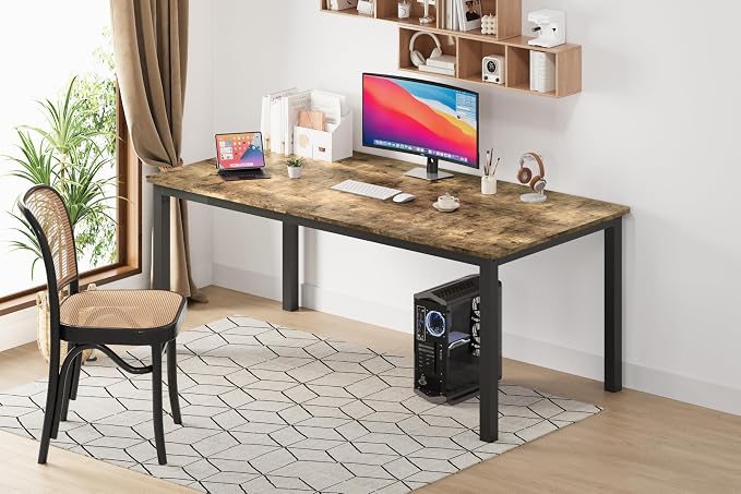 IDEALHOUSE 71 Inch Industrial Dining Table for 4-6 Person Rectangle Kitchen Table with Metal Legs,Round Corners, Writing Desk, for Modern Farmhouse, for Kitchen, Dining Room,Quick Assembly,Wood