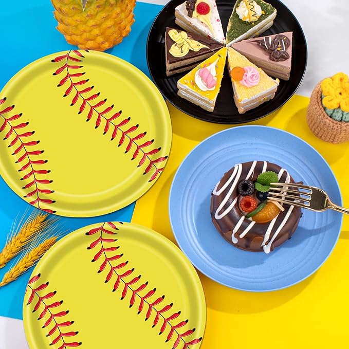 40 Pcs Softball Plates and Napkins Party Supplies, Disposable Paper Plates and Napkins Tableware Set for Sports Theme Softball Birthday Party Decorations Serves 20