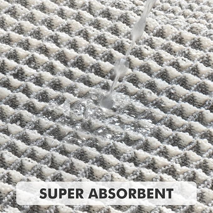 MIULEE Set of 2 Waffle Bathroom Rugs, Boho Bath Rug Super Absorbent, Non Slip Washable Ultra Soft Rubber Backed Shower Bath Mats for Floor, Tub, Shower, Looped Design, Lightgrey & Cream, 17x24 Inch