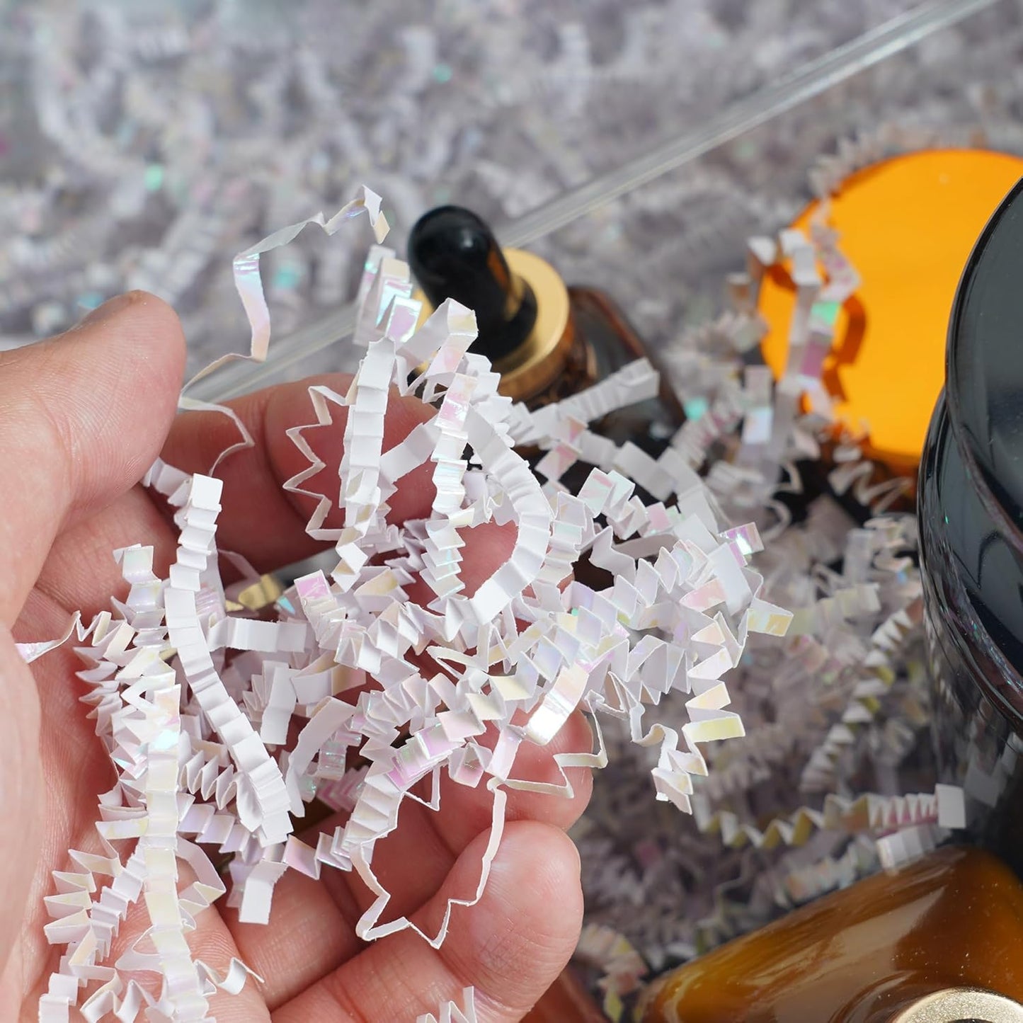 Uptotop Crinkle Cut Paper Shred Filler - 5oz Diamond White for Gift Wrapping & Baskets