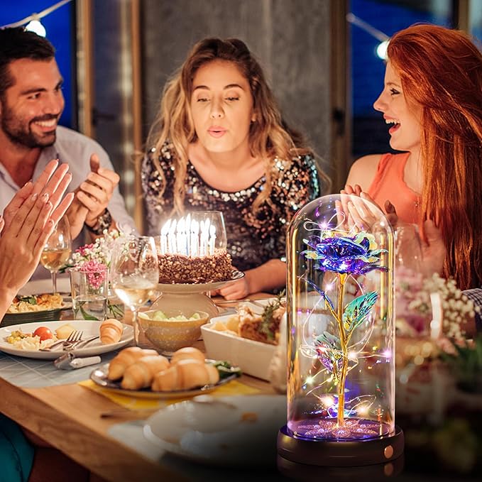 Beferr Birthday Gifts for Women Mom Rechargeable Galaxy Glass Roses Forever Preserved Flowers for Delivery Prime Smart Touch Light Up Rose in Dome Gift for Grandma Sister Wife Her Girlfriends Daughter