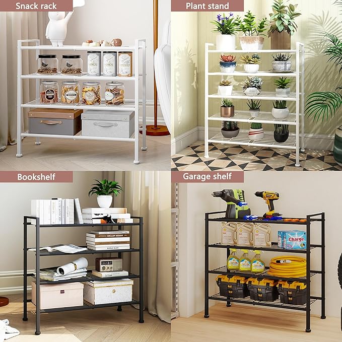 DongRong 4-Tier Shoe Rack,Metal White Shoe Storage Organizer Shelf for Closet,Entryway,Hallway,Dorm (White, 4 Tier)