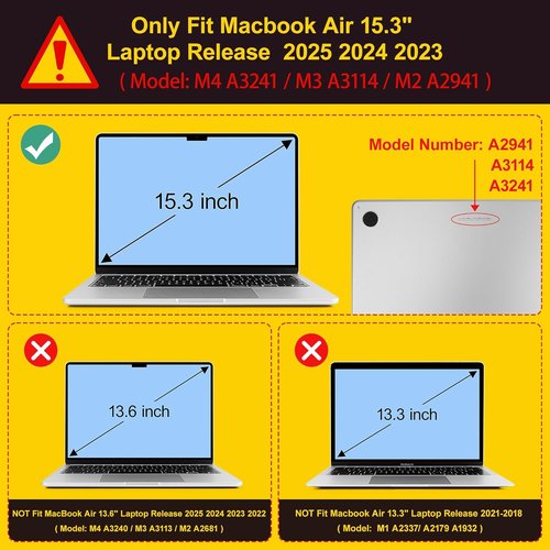Mektron MacBook Air 15-Inch Case - Glitter Clear Hard Shell with Screen Protector & Touch ID Cover