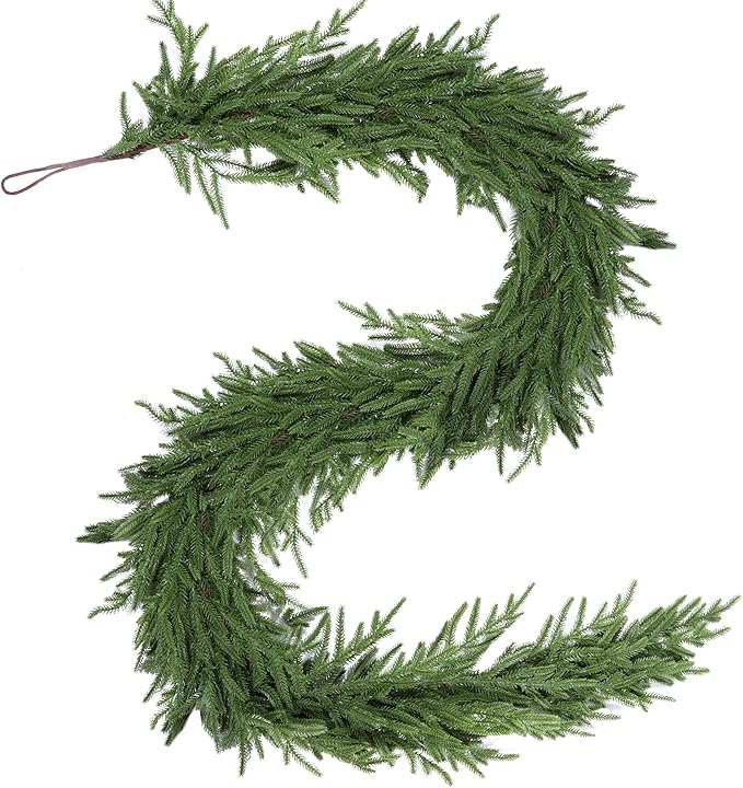 6 Ft Christmas Norfolk Pine Garland Real Touch Artificial Faux Greenery Christmas Garland Decorations for Home Mantle Table Stairs Fireplace Door Indoor Outdoor Holiday Decor
