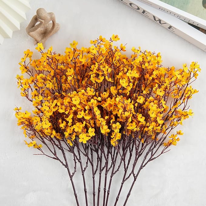 8Pcs Babys Breath Artificial Flowers, Real Touch Yellow Silk Flowers Fake Flowers for Vase Home Office Wedding Christmas Indoor Outdoor Centerpiece Table Party Decorations