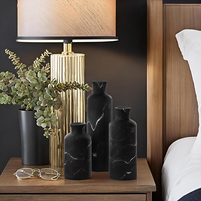 Creative Scents Black Marble Look Vase Set - Vases Home Decor, Premium Quality for Holding Pampas Grass, Dried/Fresh Flowers, Vases for Decor - Kitchen, Bedroom, Office, Living Room, or Shelf Decor