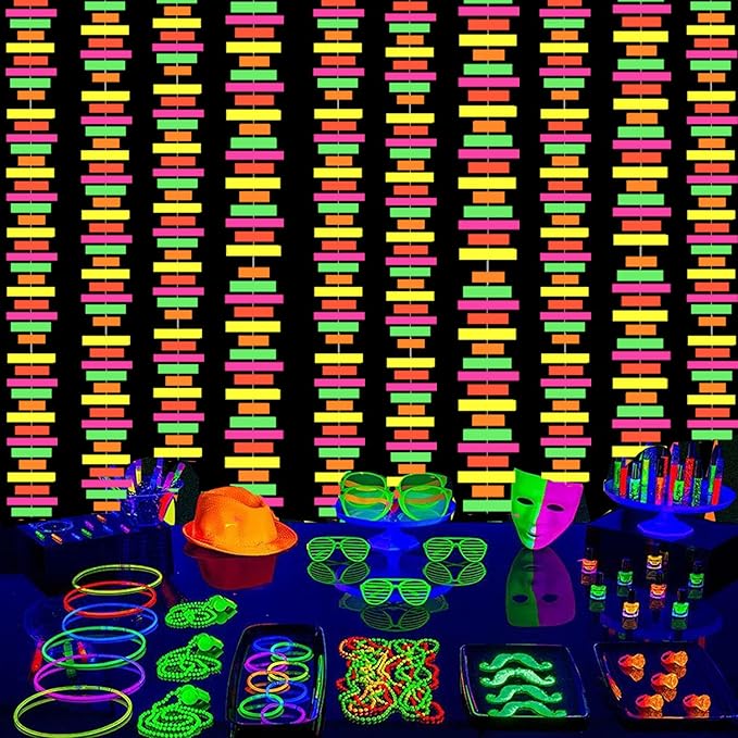 54ft UV Reactive Neon Streamers - Glow in the Dark Party Supplies for Wedding, Birthday Banners & Garlands