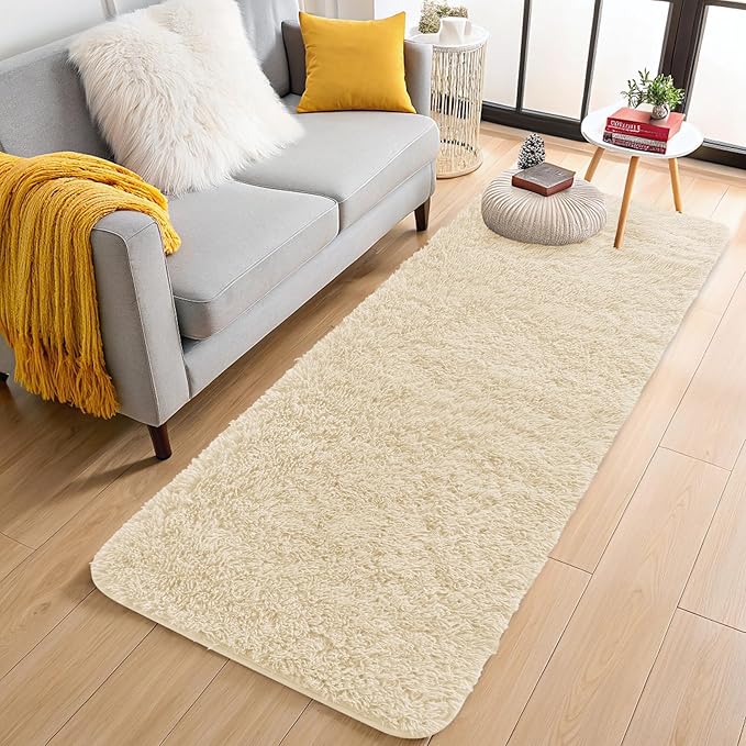 OLANLY 2x4 Machine Washable Runner Rugs for Hallway, Soft Fluffy Shaggy Bedside Rugs for Bedroom, Living Room, Indoor Floor Carpet for Kids Girls and Boys, Nursery Rooms, Home Decor Aesthetic, Cream