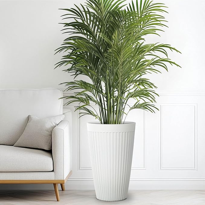 Set of 2 Heavy-Duty Outdoor Planters for Wedding, 20" Tall Planters for Indoor Plants, Large Fluted Flower Pots, Weather-Resistant for Garden, Patio, Porch or Living Room Decor