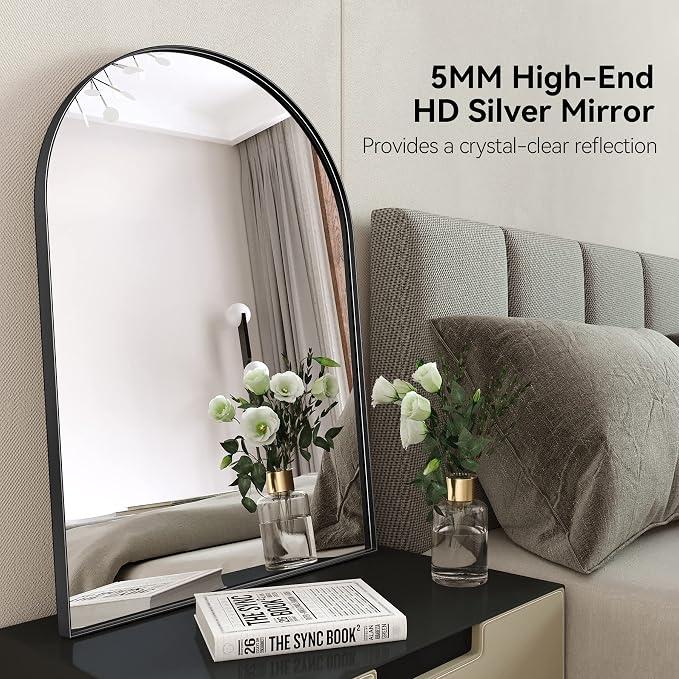 Brightify Arched Mirror, 30 x 40 Inch Black Arch Mirror, Metal Frame Black Arched Wall Mirror, Arched Top Bathroom Vanity Mirror for Living Room Bedroom Mantel Entryway Hallways