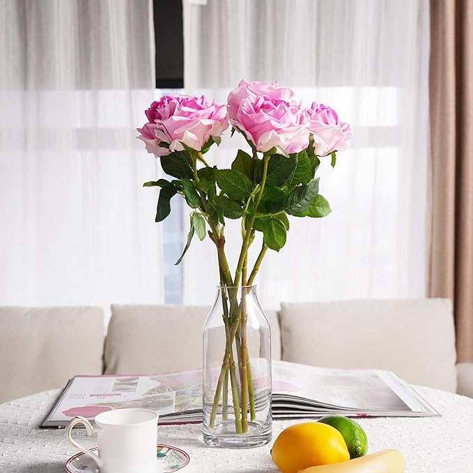 6 Pcs Silk Real Touch Latex Roses, Artificial Single Stem Big Bloom Faux Roses for Home Party Office Wedding Indoor Decor, Floral Arrangements, Table Centerpieces