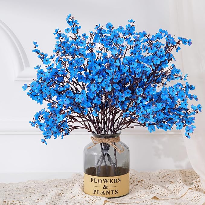 Yastouay Blue Fake Flowers, 15 Pcs Real Touch Silk Flowers Faux Artificial Flowers for Decorations, Babys Breath Artificial Flowers Bulk for Spring Decor Floral Arrangement