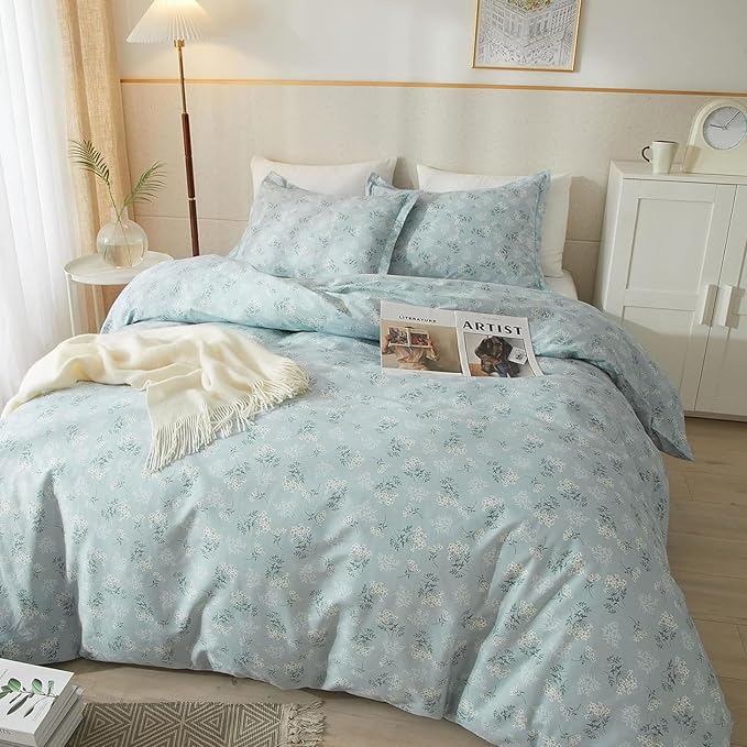 Blue Flowers Comforter Set Twin XL Soft Fluffy Microfiber Bedding Set Vintage Farmhouse Floral Comforter Set Garden Style Botanical Comforter for Girls Teens Boho Floral Bed Comforter for All Season