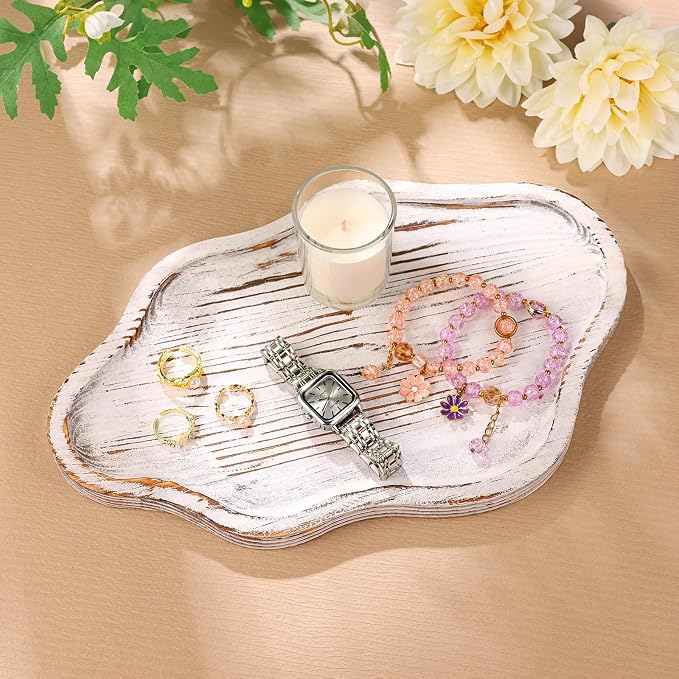 Small Decorative Tray Wood Decorative Serving Tray for Candles Perfume, Cloud Wooden Jewelry Tray Trinket Dish, Wooden Trays for Coffee Table Home Decor