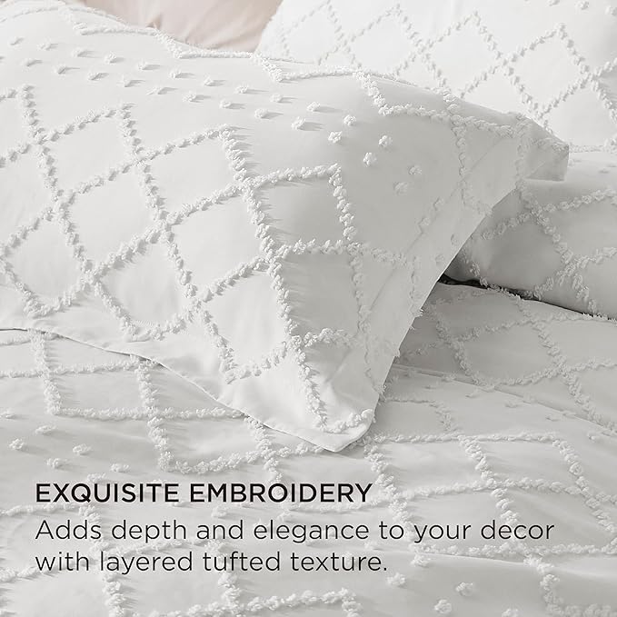 Bedsure Boho Duvet Cover Queen Size - White Breathable & Soft Boho Bedding, Machine Washable Comforter Cover for All Seasons, Includes 1 Duvet Cover 90"x90" with 2 Pillow Shams & Zipper Closure