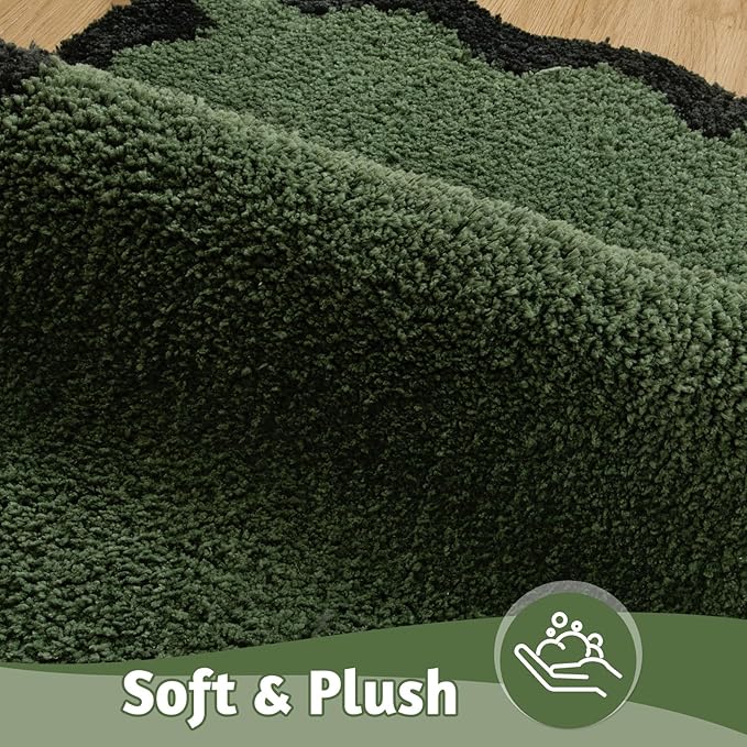 Uphome Bath Mats for Bathroom, Cute Green Absorbent Bathroom Rug Non Slip, 18x26 Soft Scalloped Machine Washable Shaggy Microfiber Bathroom Mat for Shower, Floor, Tub, Sink