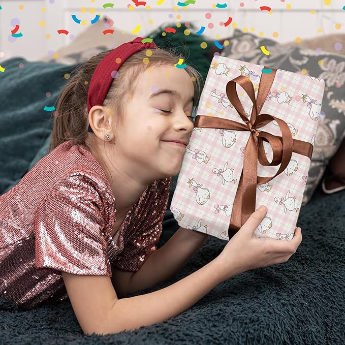 A New Silly Goose Birthday Wrapping Paper, 5 Sheets Pink Goose Coquette Gift Wrapping Paper, Suitable for Birthday, Baby Shower, and Christmas Party, Decorations for Christmas Baby, 27.5 x 19.6 inches