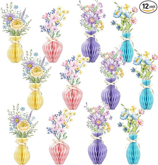 12PCS Wildflower Honeycomb Centerpiece Table Decorations Flower Centerpieces for Tables Wildflower Party Decorations for Birthday Baby Shower Wedding Spring Mothers Day Graduation Garden Party