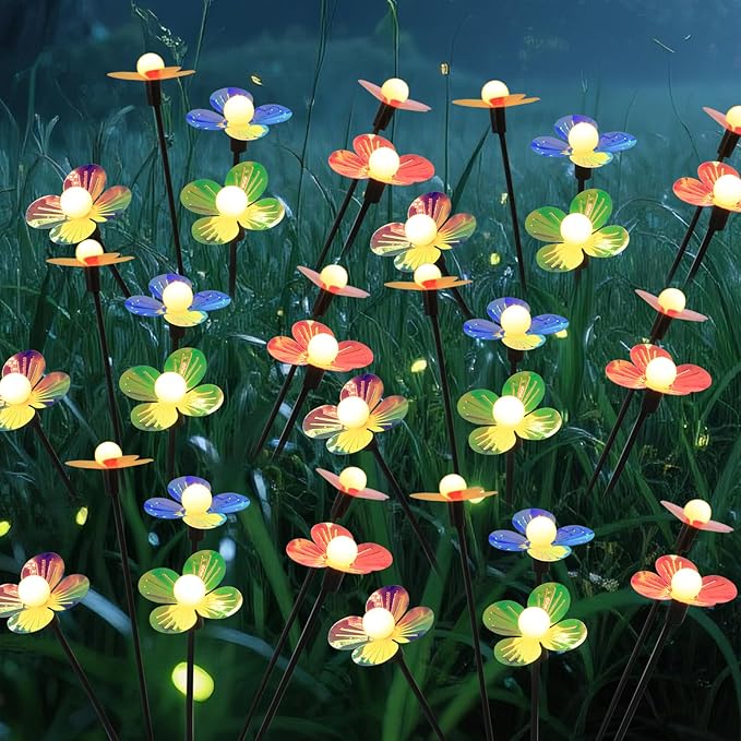 Solar Flower Lights Outdoor Waterproof 6 Pack of 32 LEDs Garden Solar Firefly Lights Decorative for Garden, Yard, Backyard
