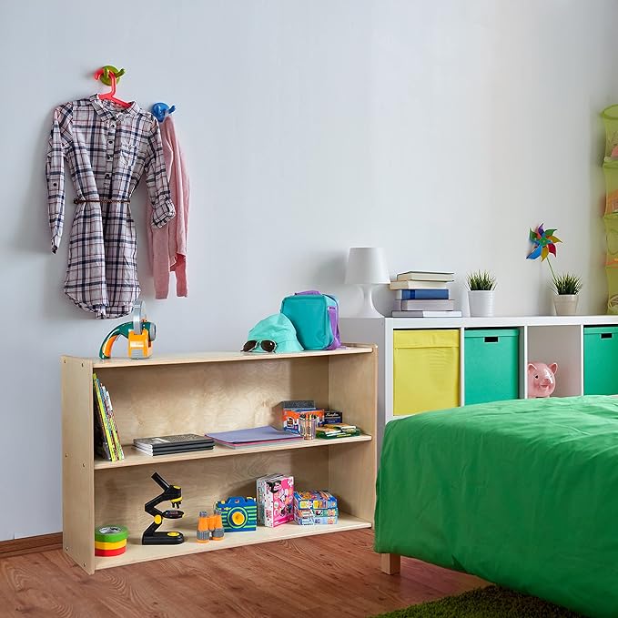 Contender Daycare Shelves for Kids, Bookcase with 2 Shelves for Storage, Wood Furniture for Toddlers, Children, Montessori, Classroom, 47-inch Width