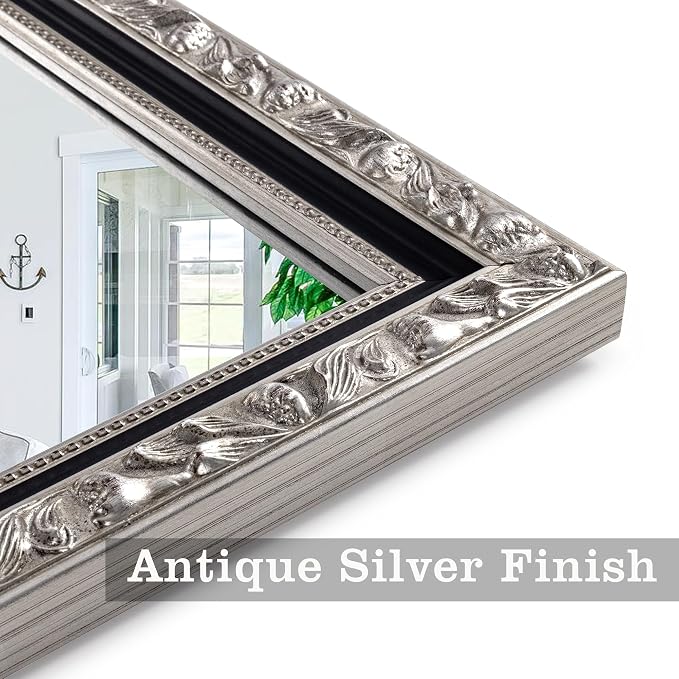 Vintage Black Silver Mirror, 40'' x 28'' Antique Wall Mirrors with Ornate Silver Carved Frame, Decorative Mirror for Living Room, Bathroom, Bedroom, Entryway, Fireplace, Horizontal/Vertical