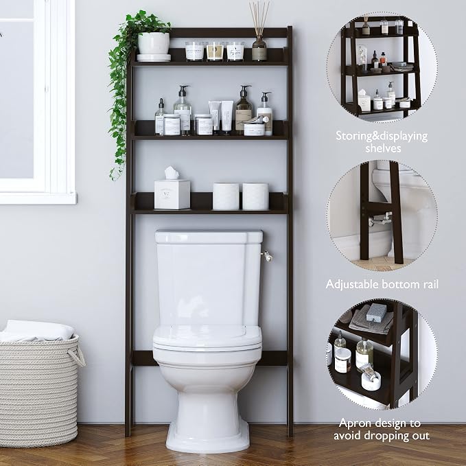 UTEX Over The Toilet Storage Shelf, 3-Tier Bathroom Shelves Over Toilet, Behind Toilet Bathroom Organizer (Espresso)