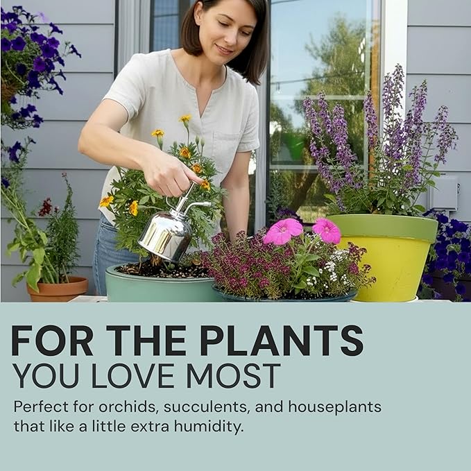 Sustainable Village Watering Can Indoor Plants - Nickel Plant Mister - Stylish and Rust Resistant Watering Cans for Healthy Hydration - Prevents Overwatering