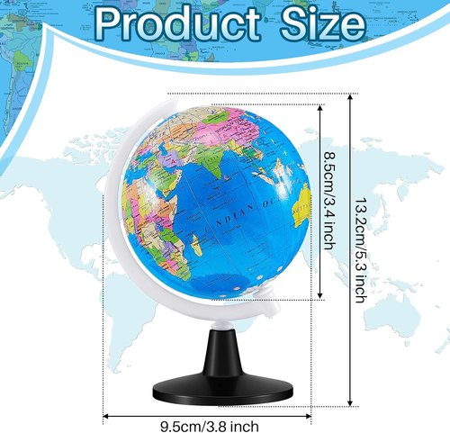 Henoyso Mini World Globes - 24 Pcs Rotating 3.4-Inch Earth Globes with Stands for Classroom Decor | Blue