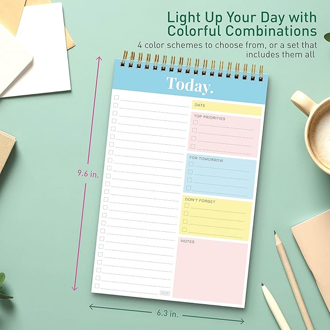 Sweetzer & Orange Daily & Weekly To Do List Notepad – Undated Work Planner & Organizer with Wish List Section, 52-Sheet Coiled Task Pad for Productivity – TURQUOISE To Do List Notebook for Work