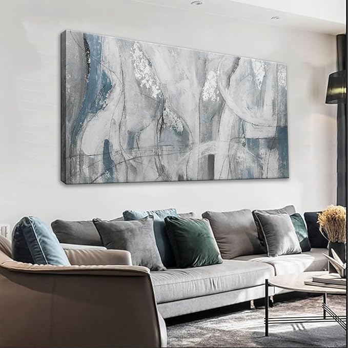YISXINOAG Large Abstract Wall Art For Living Room Hanging Grunge Room Home Wall Decor Blue Canvas Art Wall Decor Painting White Wall Art Picture For Bedroom Home Office Decoration 29" X 58"