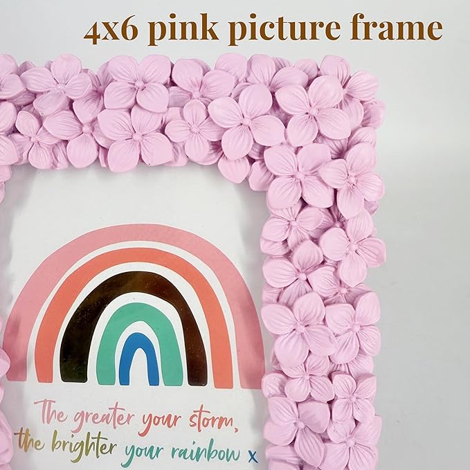 4x6 Ornate Pink Picture Frame Embossed Flowers Retro Resin Photo Frames 4 x 6 Floral Home Decor for Tabletop and Wall with Glass Front(Pink)