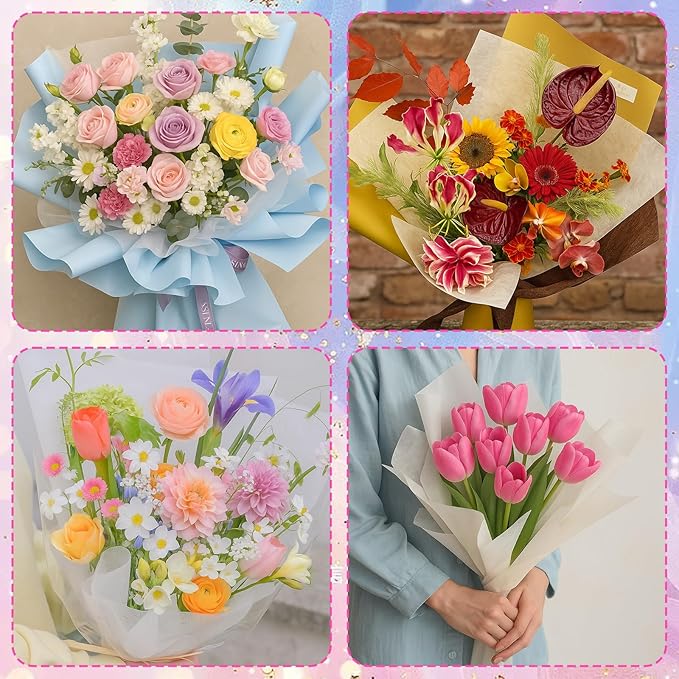 80 Sheets Tissue Flower Wrapping Paper - Milky White 11.8"x11.8" Non-woven Waterproof Floral Bouquet Wraps with Removable Lining Paper for Florist Packaging, Bouquet Arrangement & Gift Bouquets