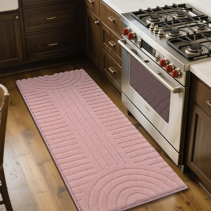 SHACOS Super Soft Bathroom Runner Rugs 24"x60" Non Slip Boho Bathroom Mats Microfiber Absorbent Carpet for Bath Room Machine Washable Shaggy Bath Rugs for Shower Bathtub Home Decor, Grey Pink 2'x5'