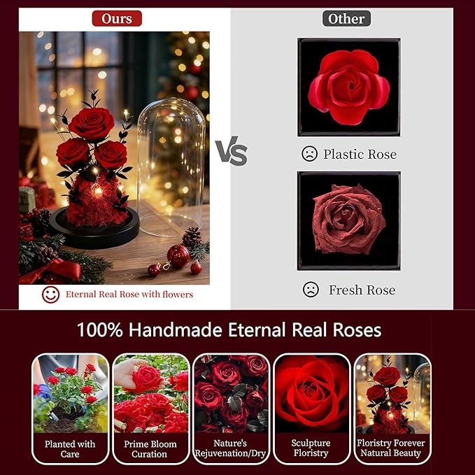 Birthday Gifts for Women Mom Fresh Flowers for Delivery Prime Forever Preserved Rose in Glass Dome Gifts for Her Girlfriend Grandma Daughter Wife Valentines Mothers Day Christmas Anniversary-Red