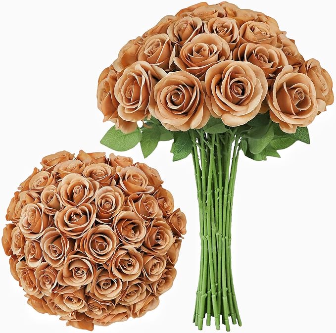 Artificial Rose Flower Artificial Flowers Flower with Long Stem Silk Roses Bouquet for Wedding Bridal Shower Party Home Decoration (Terracotta, 30 Pcs)