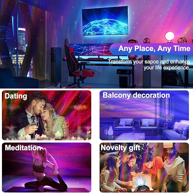 Star Projector, CIMELR Northern Galaxy Aurora Lights Projector with 33 Light Effects Bluetooth Speaker & White Noise, Remote Control Night Light for Bedroom, Room Decor, Party, Gift for Kids Adults