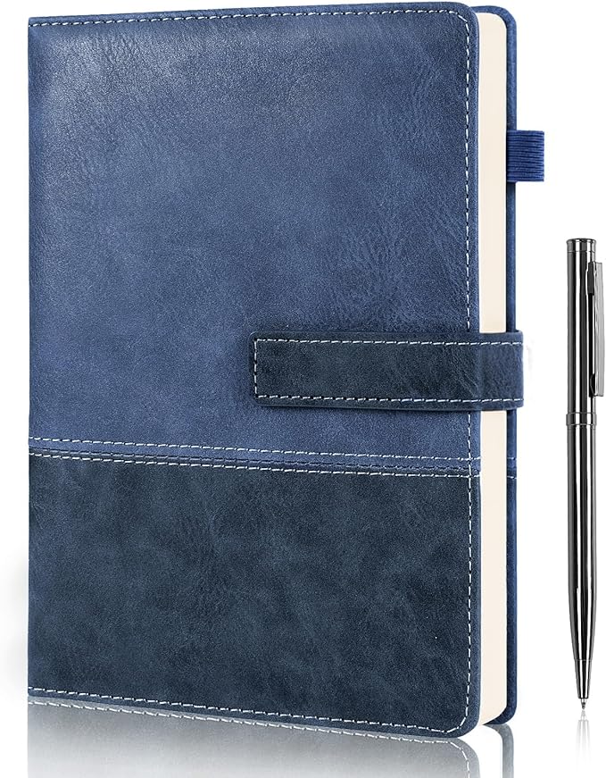 HULIPARK Leather Notebook Journal with Pen, A5 Lined Hardcover Notebook with Magnetic Closure, 240 Pages Daily Journal for Men Women, Ruled Journals Notebooks for Work, Writing, Note Taking - Blue