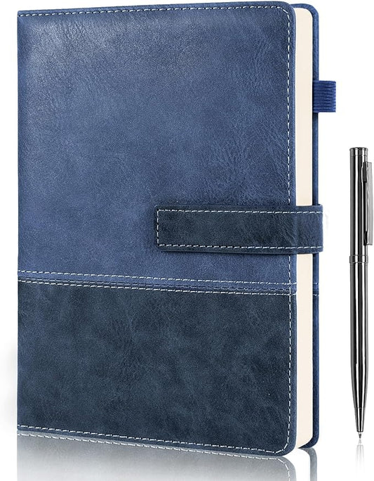 HULIPARK Leather Notebook Journal with Pen, A5 Lined Hardcover Notebook with Magnetic Closure, 240 Pages Daily Journal for Men Women, Ruled Journals Notebooks for Work, Writing, Note Taking - Blue