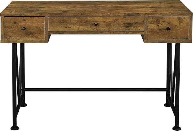 Coaster Home Furnishings Analiese Rustic 47-Inch 3-Drawer Home Office Computer Writing Desk Study Table with Storage Engineered Eco-Friendly Wood Look Laminate Sturdy Steel Rustic Nutmeg 801541