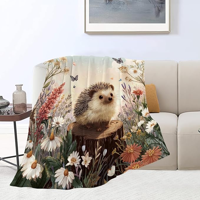 Hedgehog Blanket Cute Hedgehog Throw Blanket Soft Cozy Fleece Fuzzy Stuffed Plush Flannel Gifts for Girls Women Boys Kids Adults 50"X60"