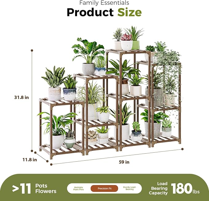 Bamworld Plant Stands Indoor 4 Sets Plant Shelves Outdoor Wooden Plant Holder for Multiple Plants Flower Stands for Living Room Balcony Garden Patio Lawn Window